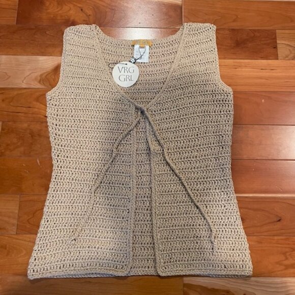 VRG GRL Tops - VRG GRL Tie Front Crochet Knit Shimmer Vest Top - Women's Medium